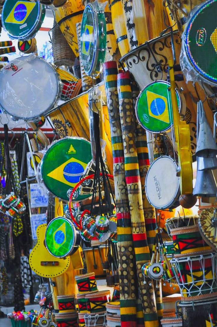Brazilian drums and colorful percussion instruments